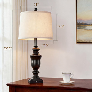 Vintage Bronze <b>Table</b> <b>Lamp</b> Off White Shade Led Light Source E26 <b>Base</b> Bedroom Living Room Decor - Product Image 4