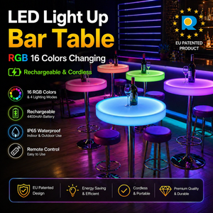 Mesa de Cóctel de Plástico con Luces LED RGB que Cambian de Color, para Hogar, <span class=keywords><strong>Restaurante</strong></span>, Fiestas, Comedor, Sala de Estar, Eventos - Product Image 1
