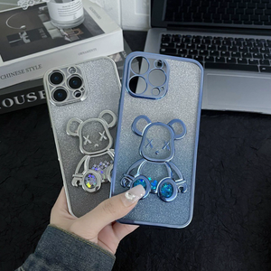 Cao <span class=keywords><strong>qualaty</strong></span> Electroplated trường hợp điện thoại cho Iphone 15 14 16 Promax đèn flash bột bạo lực gấu Bảo hiểm đầy đủ tốt lỗ Bìa mềm - Product Image 1