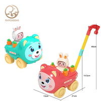 Jouet d'éveil pour tout-petits : Chariot à pousser et à tirer Ours de dessin animé, trotteur pour bébés et enfants, jouet éducatif pour l'apprentissage précoce