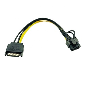 Holly 高品质单路 SATA 15pin 8pin(6+2) 18AWG 电源适配器电缆 20cm PCI-E SATA 电源电子显卡 - Product Image 1
