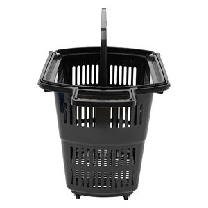 फैक्टरी थोक ट्रॉली सुपरमार्केट टोकरी प्लास्टिक शॉपिंग पुश कार्ट चार पहियों के साथ - Product Image 4