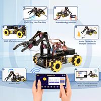 Kit de Coche Robótico Inteligente con Brazo Robótico, 4WD, Control Remoto, Seguimiento de Líneas, Control por IR/Aplicación Web, Material de Felpa, Programación STEM para Mayores de 14 Años