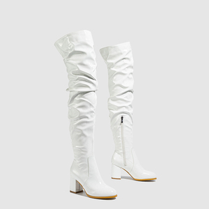 Patent Leather Elastic <b>Chunky</b> Heel 2024 Sexy Over the Knee Ladies Fashion Female Casual Heels Woman Long Boots - Product Image 3