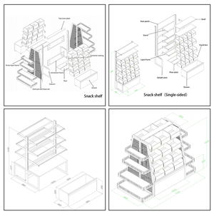 סופרמרקט פלדה חטיף מדפים תצוגת מתכת שחורה עבור חנות & חנות פרחים חנות מתנות חנות פרחים קיר & מתלה עיצוב מתלה - Product Image 2