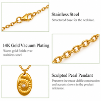 Collier avec pendentif en perle ovale, acier inoxydable, plaqué or 14 carats, design sculpté imitation perle