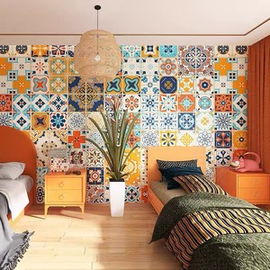 Tissu mural patchwork mandala bohème coloré, motif géométrique ethnique, <span class=keywords><strong>papier</strong></span> <span class=keywords><strong>peint</strong></span> non tissé pour salon - Product Image 3