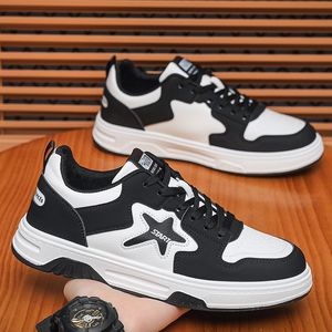 Baskets décontractées pour hommes, légères, amorties, antidérapantes, à lacets et à enfiler, en PU blanc avec logo brodé, pour le printemps et toute l'année - Product Image 3