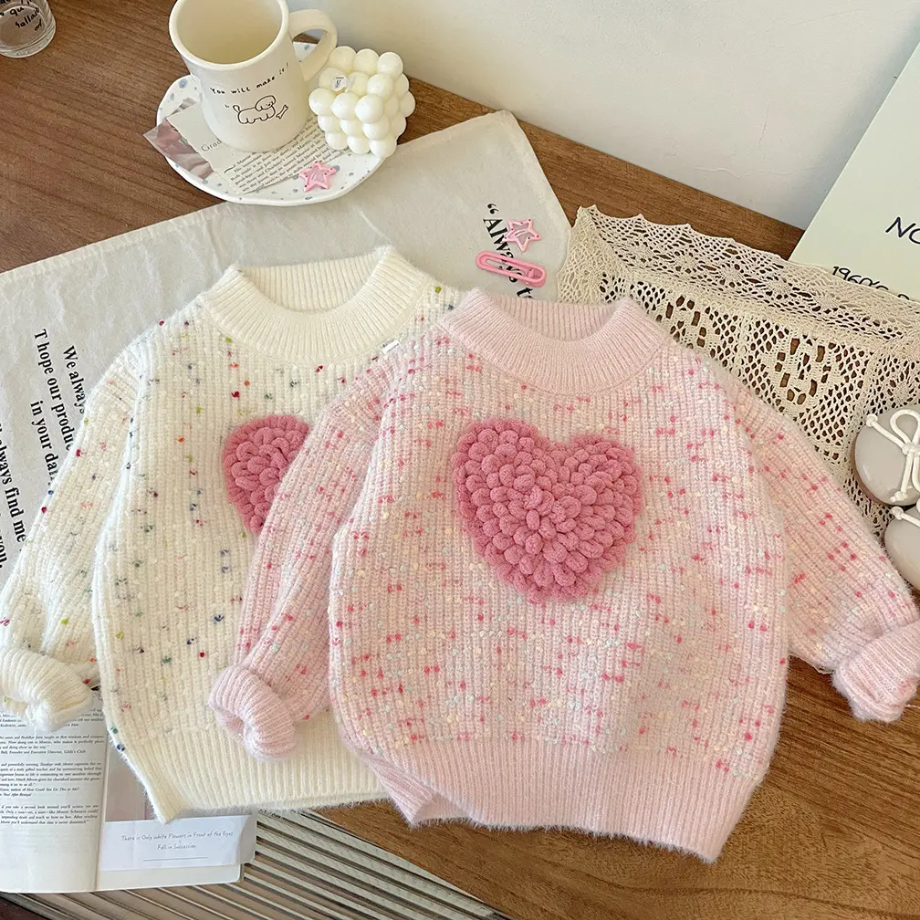 Nieuw Komende Trendy Verkopende Kerst Winter Trui Kids Hart Breien Pullovers Baby Girl Sweater