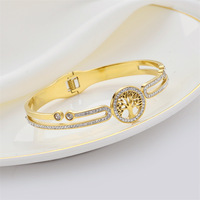 Klassisches 18K Vergoldetes Edelstahl Lebensbaum-Armband mit Eiskristall-Zirkonia CZ Lebensbaum-Armband Modeschmuck