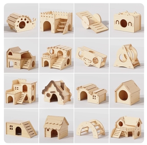 <span class=keywords><strong>Maison</strong></span> en bois moderne pour hamster, avec lit rond, balançoire, balançoire à bascule, villa double étage, jouets et accessoires Golden Toys, toit en bois massif - Product Image 2