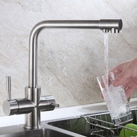 Robinet de cuisine moderne en acier inoxydable de luxe à 3 voies (eau chaude et froide) avec système d'osmose inverse, poignée unique, sans plomb