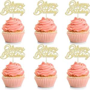 Adornos para Cupcakes de Cumpleaños, Decoraciones Doradas con Brillantina para Celebrar Cumpleaños - Product Image 5