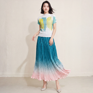 Miyake Damen Sommer Casual Vintage Gewebte Bedruckte Polyester-Bluse Modische Plissierte Stretch-Kurzarmbluse 2026 Miyake Plissiert - Product Image 5