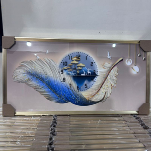 Luxo Restaurante Decoração Cristal Porcelana Diamante Wall Art Picture Frame Animal Cavalo Penas Pintura De Parede com Relógio - Product Image 4