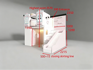 Letto a Castello in Legno Massello Personalizzato per 2 Bambini con Scivolo, Scale con Cassetti e Strutture per il Gioco per Camera da Letto - Product Image 6