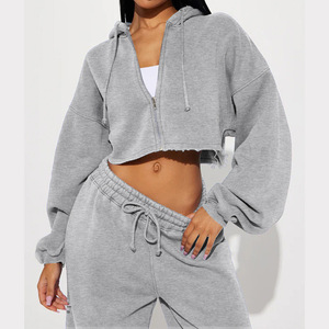 Conjunto de Sudadera con Capucha y Pantalones Deportivos de Pierna Ancha Recta y Corte Personalizado para Mujer, de Alta Calidad, con Cremallera - Product Image 5