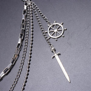 Chaîne de pantalon multi-couches avec pendentif roue de bateau et épée, en argent tibétain, style hip-hop décontracté, pour hommes et femmes - Product Image 4
