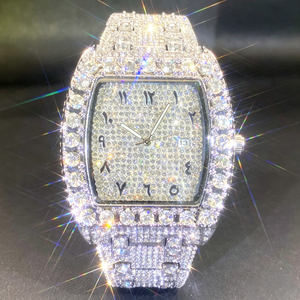 Montre de luxe rectangulaire sertie de diamants, boîtier en or jaune, bracelet en acier inoxydable, vente en gros, montres mécaniques tendance hip-hop pour hommes - Product Image 2