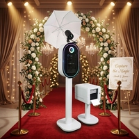Cabina de Fotos Selfie 2026 con Pantalla de 15.6 Pulgadas, Cabina de Fotos DSLR con Espejo Mágico y Pantalla LCD, Construcción Metálica Ovalada, Impresión Autoservicio