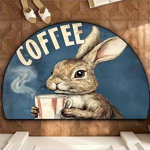 Alfombra de Entrada de Terciopelo Cristalino con Diseño de Conejo de Pascua, Forma de Huevo Semicircular, Resistente a las Manchas, Patrón de Animales Lindos, Invierno 2025 - Product Image 3