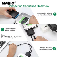 Magelei-Convertidor de Cables USB 3,0 SATA, con fuente de alimentación DC3.5 para HDD/SSD de 2,5/3,5 pulgadas para PC, nuevo, OEM