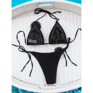 Nuevo Bikini Sexy Metálico Rosa para Mujer con Espalda Descubierta y Tirantes, Traje de Baño Personalizado de Nylon con Joyería para Playa - Product Image 3