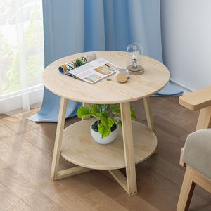 Nordic Minimalist Round <b>Coffee</b> <b>Table</b> Wood Double Layer Sofa Side <b>Table</b> Modern Living Room Furniture - Product Image 1