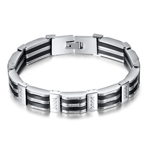 Bracelet en acier titane pour homme, design géométrique 14 mm, style streetwear hip-hop, couleur noir argent, 21 cm 23 cm, personnalisable - Product Image 1