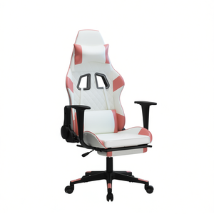 White And Pink Faux Leather <b>Gaming</b> Chair With 4D Armrests Manual Recline Swivel Base For Home Office Use - Product Image 1