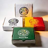 Boîte à pizza personnalisée en carton ondulé naturel avec couvercle à encoche, rayures rouges, résistante à la graisse, ventilée, imprimée, pour vente à emporter, MOQ 500 pièces