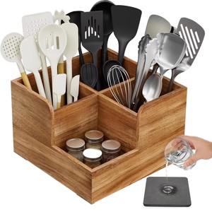 Wooden tableware sorting <b>box</b>, <b>kitchen</b> tableware <b>storage</b> <b>box</b>, solid wood household cooking utensil divider organizer. - Product Image 4