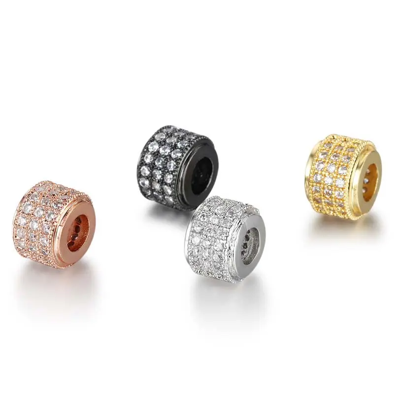 Alta Qualidade do Chapeamento de Bronze Micro Pave Cubic Zirconia Beads Grande Buraco Spacer Beads CZ Solto Espaçadores Para DIY Acessórios Pulseira