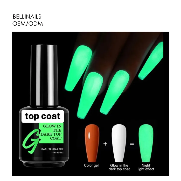 Bellinails Aanpassen Logo 15Ml Groeien In De Donkere Lichtgevende Top Coat Nagellak Weken Van Top Coay Gel Polish