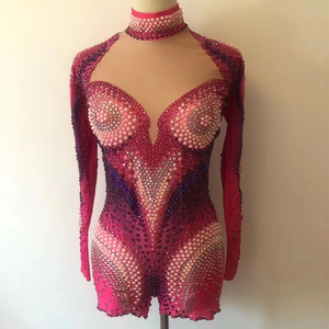 Mamelucos de cristal con perlas rosas, monos de celebración para fiesta de club nocturno, Ropa de baile para mujer, Mono corto Sexy con diamantes de imitación - Product Image 1