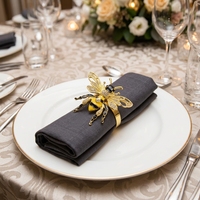 Anneau de serviette en fer style occidental, non jetable, motif abeille dorée, pour la décoration de table de banquet d'hôtel, support de serviette pour mariage et fête
