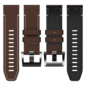 Bracelet en silicone souple à dégagement rapide + bracelet de montre en cuir Bracelet de montre intelligent pour Garmin Fenix 7 7X 6 6X Pro 5 5X Plus