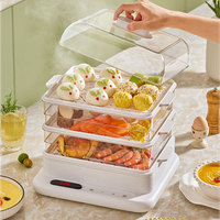 Vaporera Eléctrica para Verduras de 3 Niveles, 34L, 800W, Gran Vaporera Eléctrica para el Hogar, Calentador de Dim Sum, Dumplings y Bollos