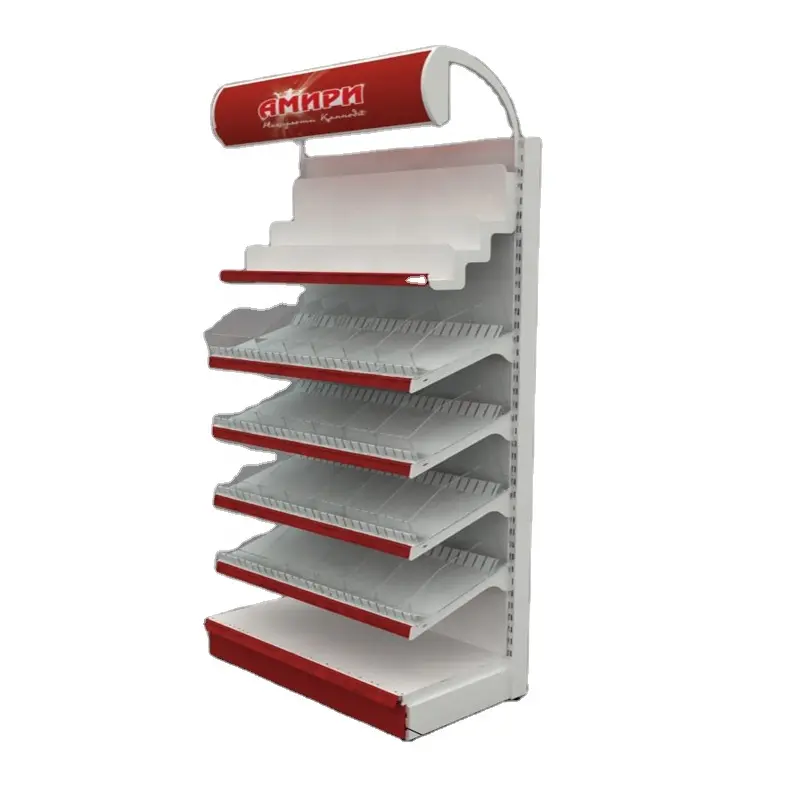 Customized steel display shelves rack stand for shop displaying kinds candy with divider holder