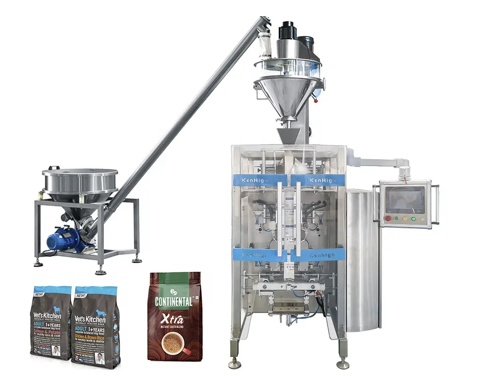 KenHigh Vertical Form Fill Seal Masala Glucose Cocoa Milk Powder Coffee Ground Quad Seal Packing Machine
