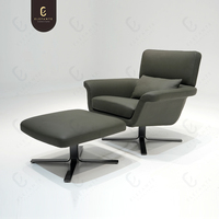 Fauteuil de loisirs inclinable en cuir noir personnalisé vintage avec pouf