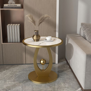 Mesa Auxiliar Moderna de Lujo Minimalista Contemporánea con Estructura de Hierro y Tapa de Piedra Sinterizada - Duradera y Ecológica - Product Image 1