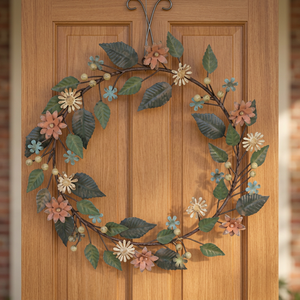 Corona Floral Metálica Rústica Hecha a Mano, Redonda, Decorativa, sin Luces, en Paquete Individual - Product Image 5