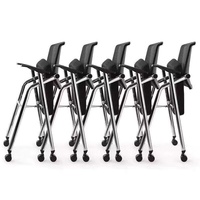 Chaise de formation pliable avec tableau d'écriture intégré, structure métallique, design nordique pour usage bureautique