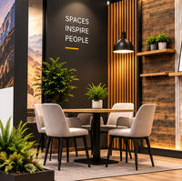 Stand d'exposition personnalisé en forme de L 10x20 pieds avec murs imitation bois et étagère d'exposition d'échantillons de pierre pour revêtements 2027
