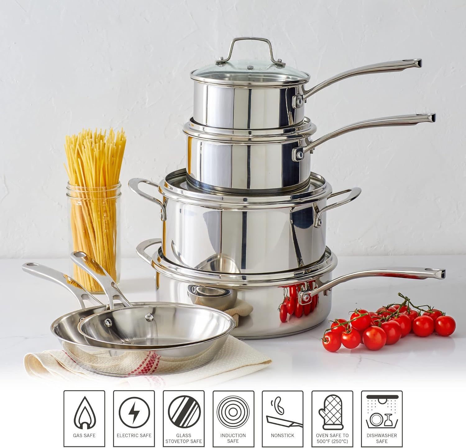 12-Piece Modern Design Tri-Ply-Thick Stainless Steel Cookware Set Induction Safe Non-Toxic Pots Pans for Kitchen Use · image 6