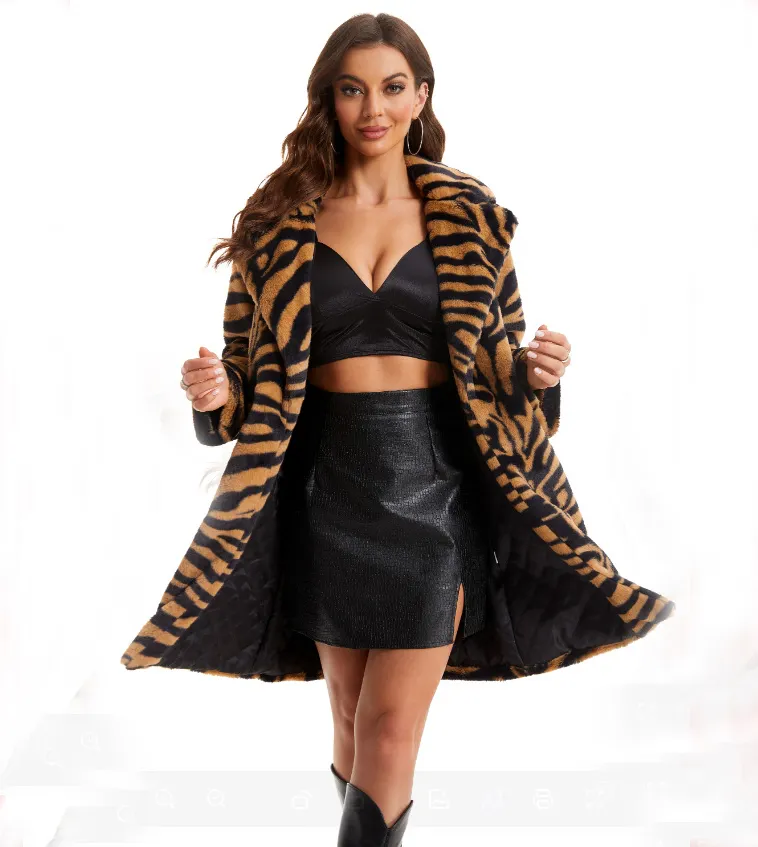 सर्दियों 2023 लक्जरी ज़ेबरा फर लंबे कोट और आकार के कॉलर कोट सर्दियों में महिलाओं के लिए फर के साथ फर जैकेट शुल्क शिपिंग