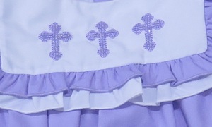 Romper bordado a mano con nudos morados para bebé niña, estilo vintage, para bautizo, con diseño de burbujas - Product Image 3