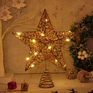 Altın Glitter Noel ağacı üst demir yıldız Noel süslemeleri ev Noel ağacı süsler Navidad yeni yıl 2024 Natal Noel