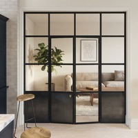 Porte de séparation domestique de style français sur mesure, cadre en fer noir thermolaqué, porte en verre trempé